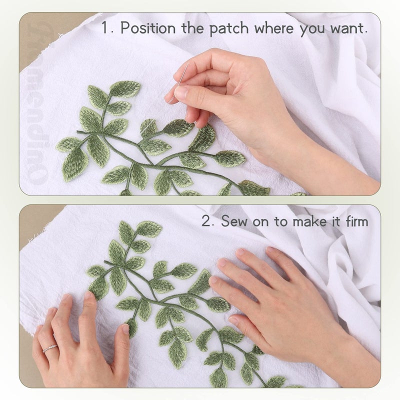 Framendino, 2 Pack Green Forest Leaves Vine Patches Leaf Pattern Appliques Lace Trims Embroidery for DIY Cloth Decoration Costume Craft - Image 4